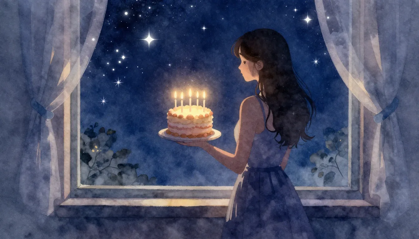 Watercolor style. Silhouette of a woman standing by a window...