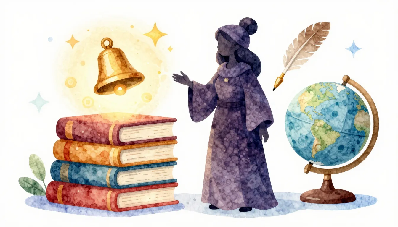 Watercolor style. A stylized silhouette of a wise woman stan...