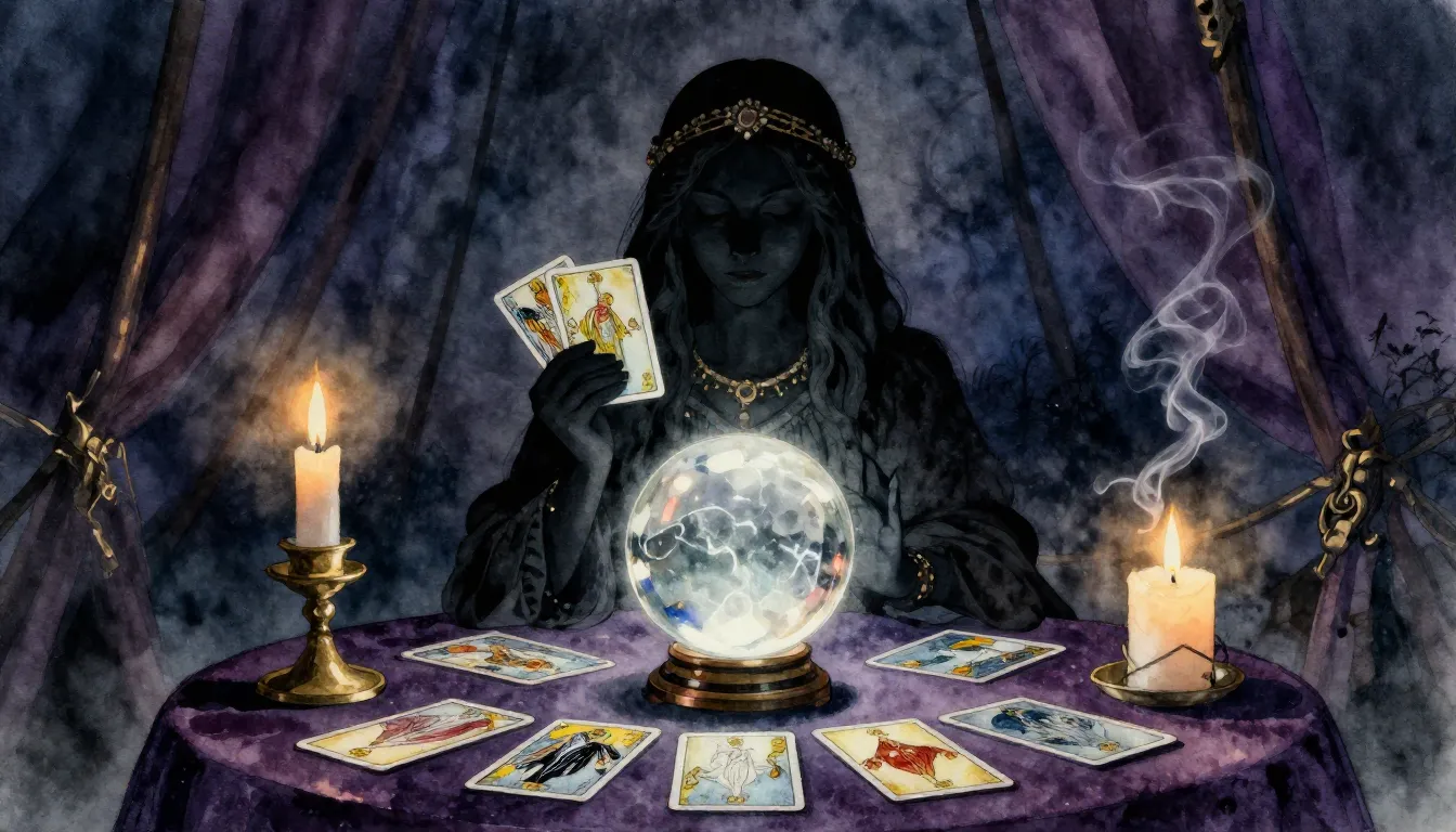 Watercolor style. Mysterious silhouette of a fortune teller ...