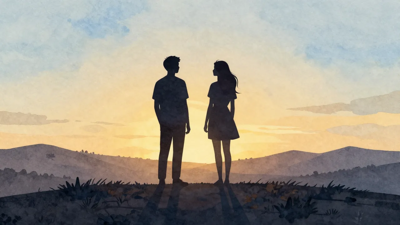 Watercolor style. Silhouettes of two lifelong friends standi...