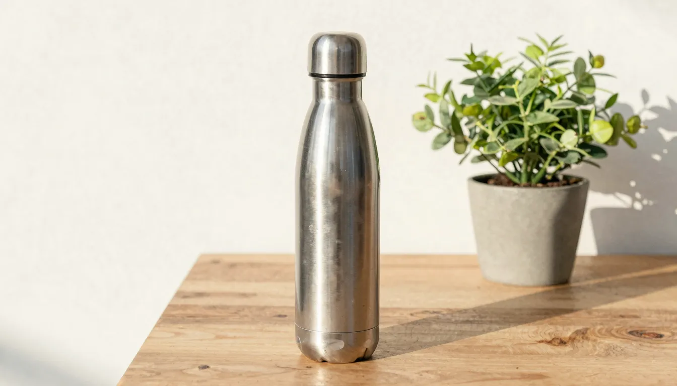Watercolor style. A stylish reusable metal water bottle stan...