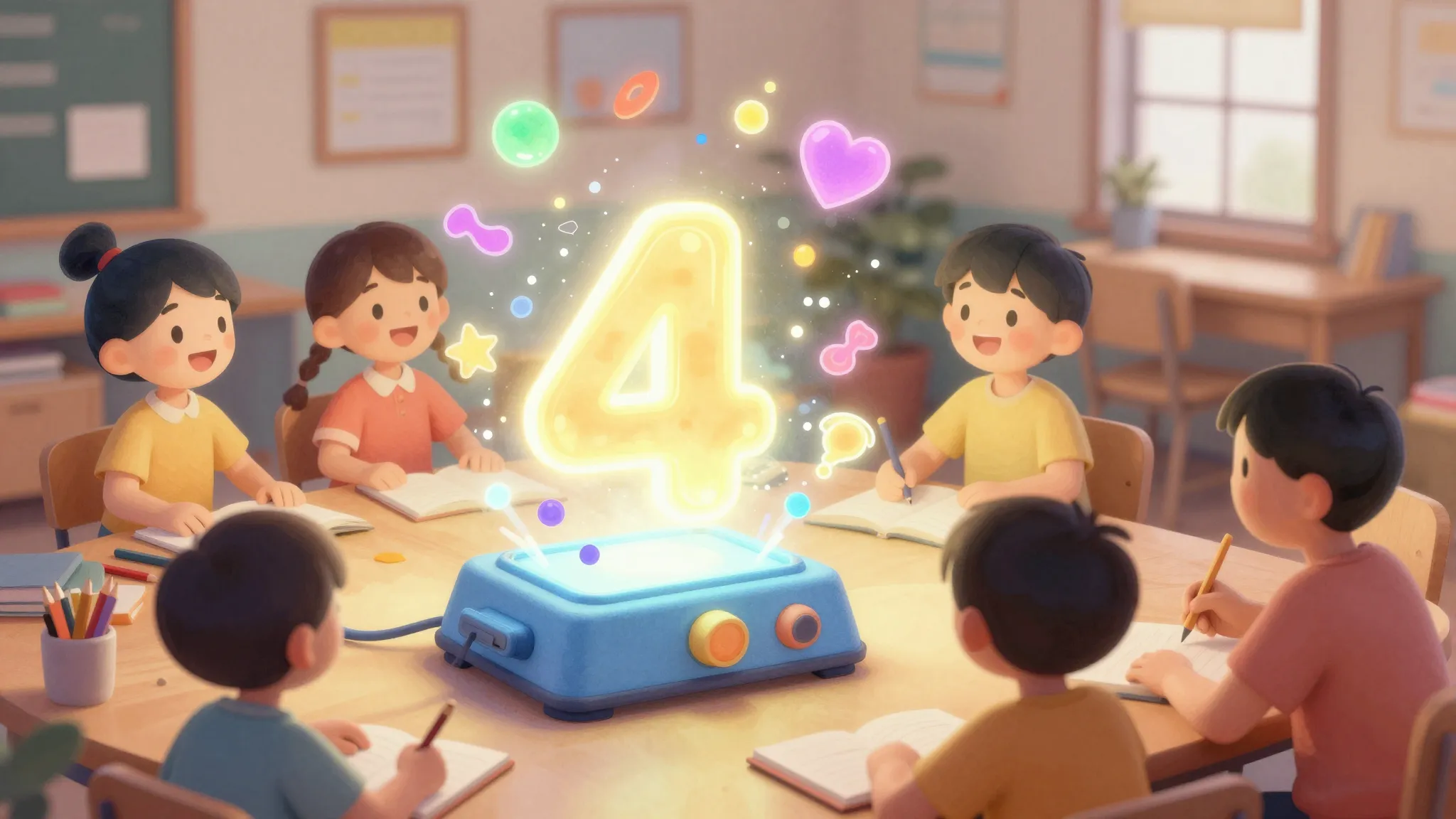 Watercolor style. A glowing magical machine producing colorf...