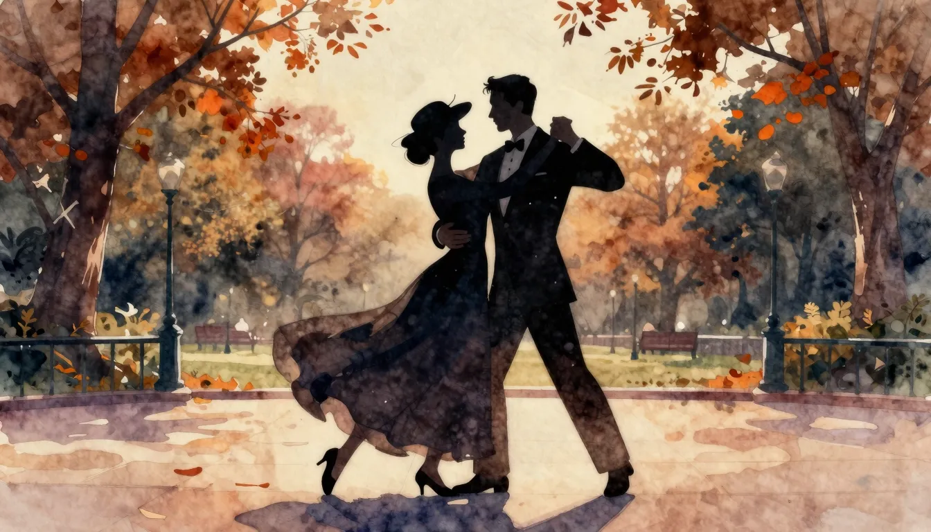 Watercolor style. A silhouette of an elegant couple dancing ...