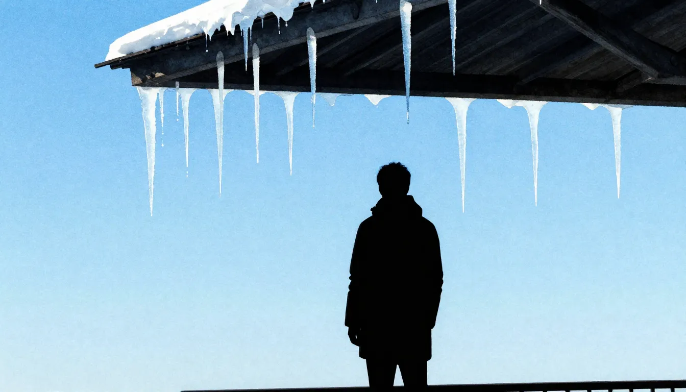 Watercolor style. Silhouette of a figure standing under a ro...