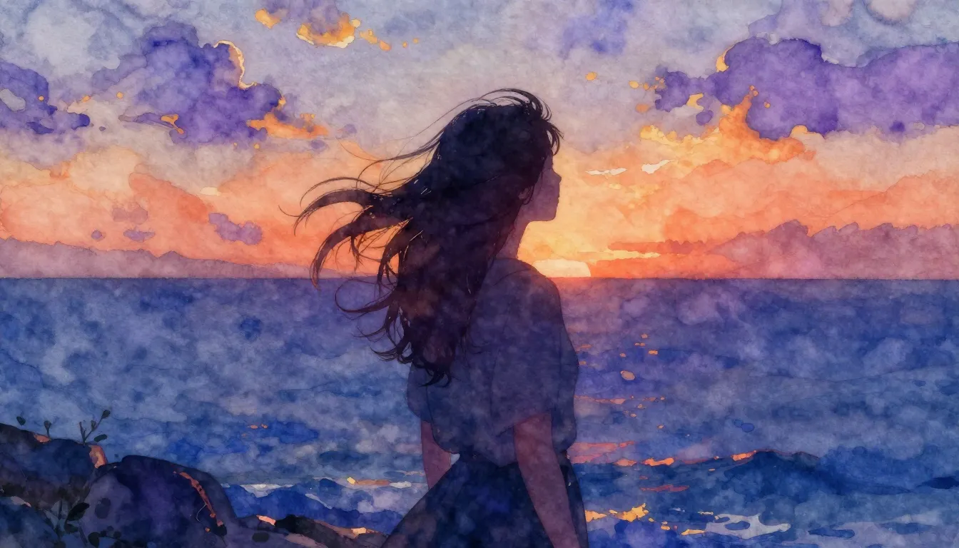 Vibrant watercolor style. Rock ballad album cover. Romantic,...