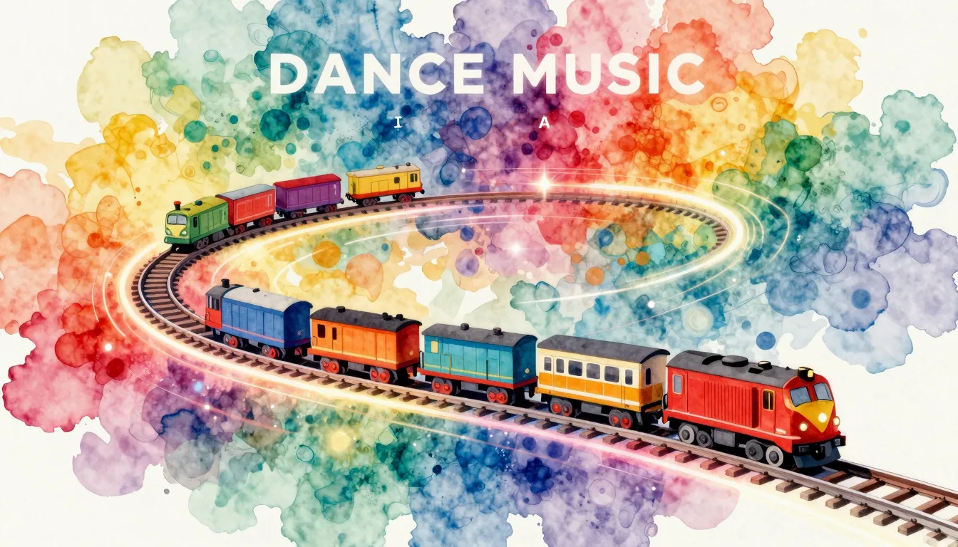 Vibrant watercolor style. Dance music album cover: A vibrant...