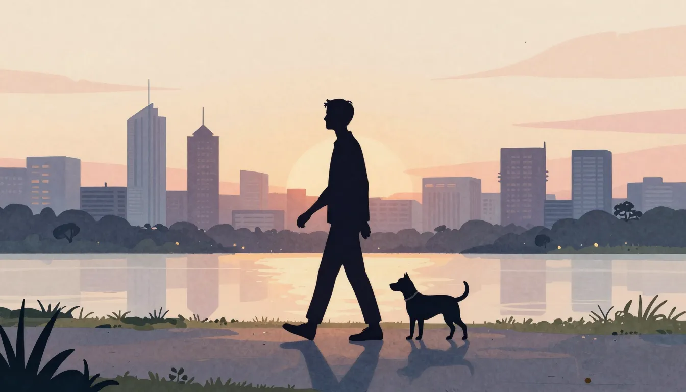 Watercolor style. Silhouette of a tall man and a medium-size...