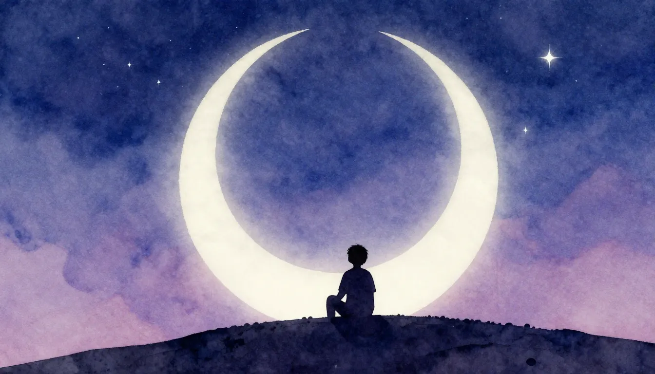 Watercolor style. A silhouette of a person sitting on a hill...