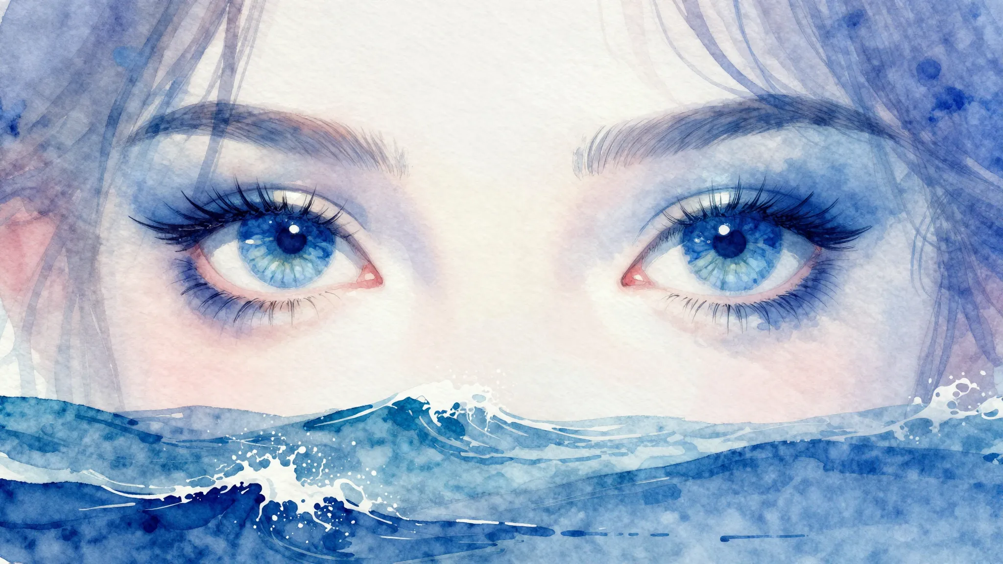 Vibrant watercolor style. Rap album cover: abstract blue eye...