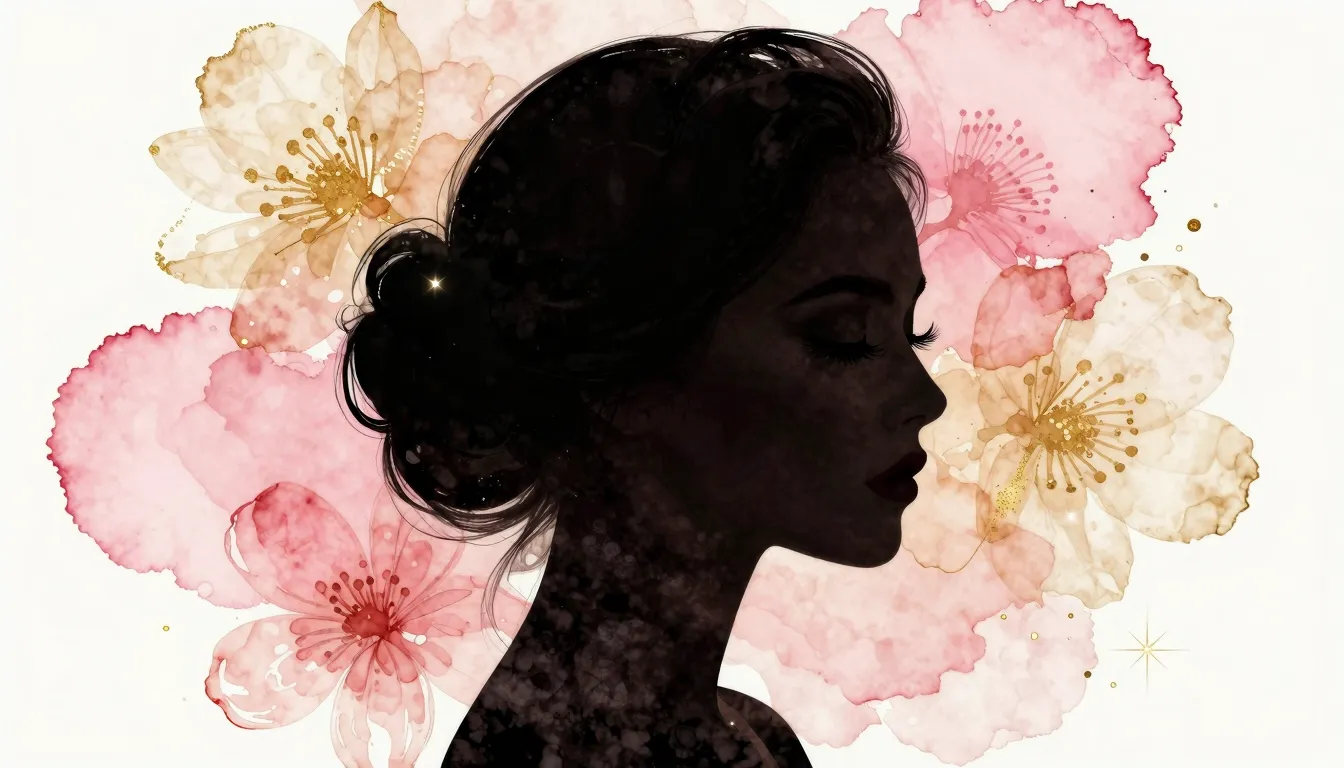 Watercolor style. Silhouette of a woman with long eyelashes ...
