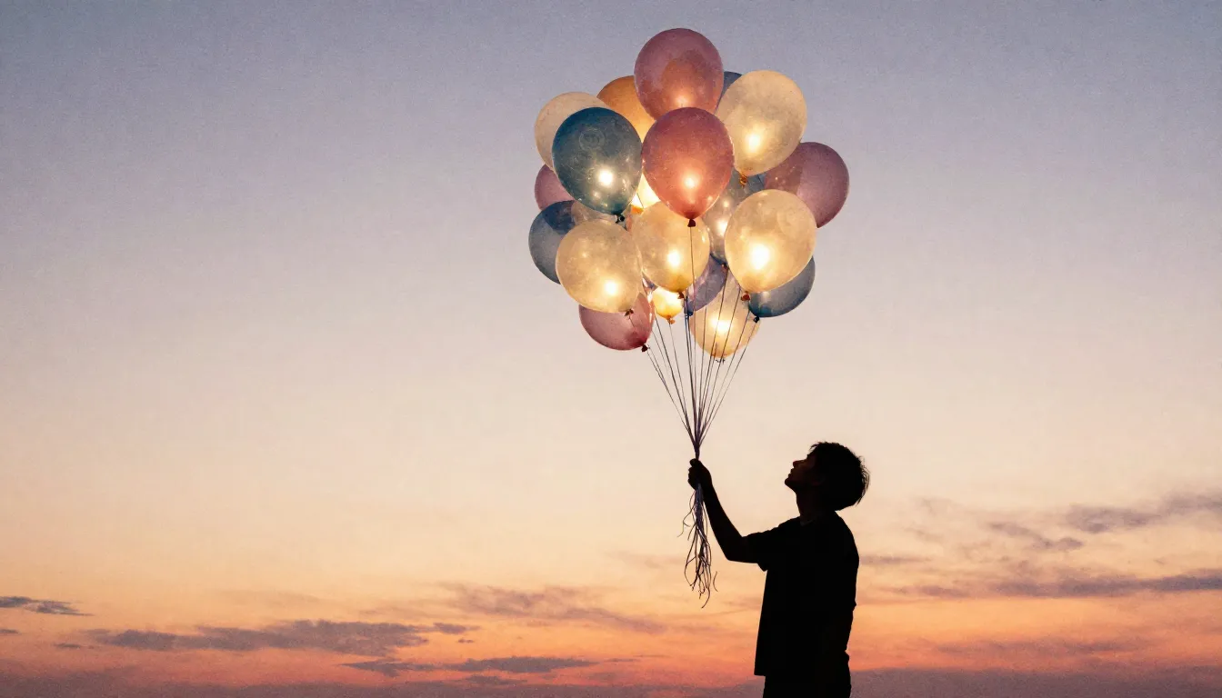 Watercolor style. A dark silhouette of a person holding a la...