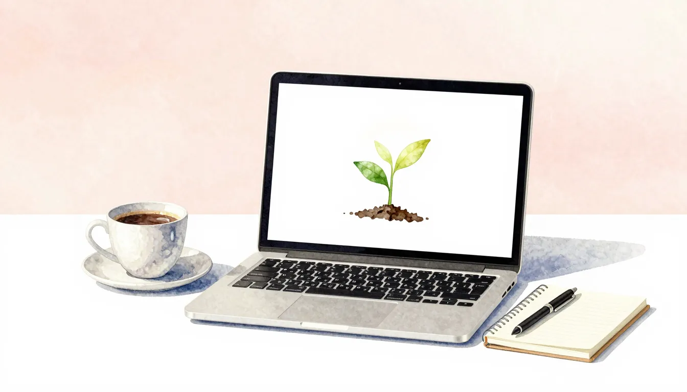 Watercolor style. A minimalist and clean workspace with a la...