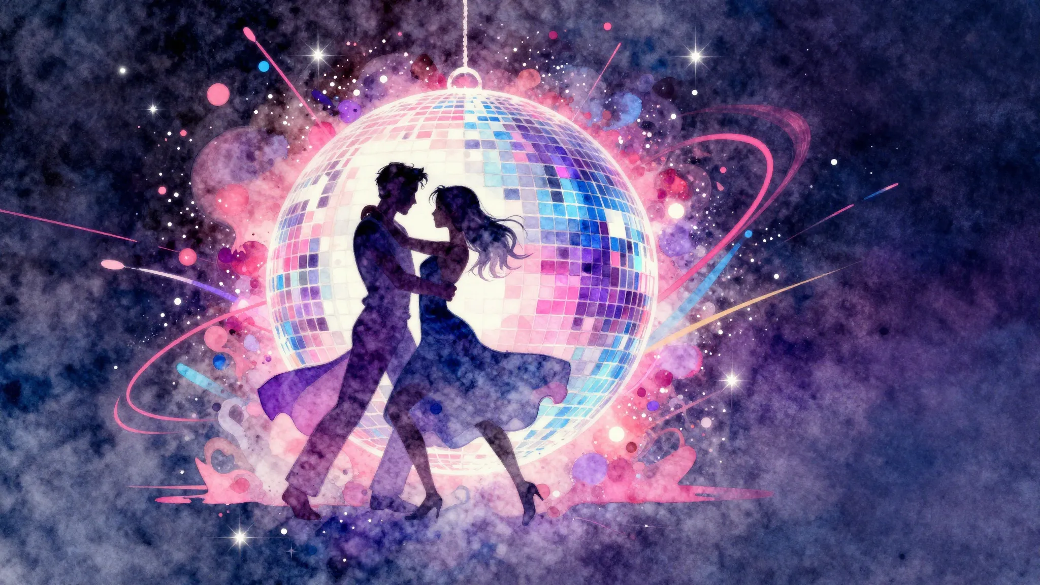 Watercolor style. A vibrant, abstract explosion of neon colo...