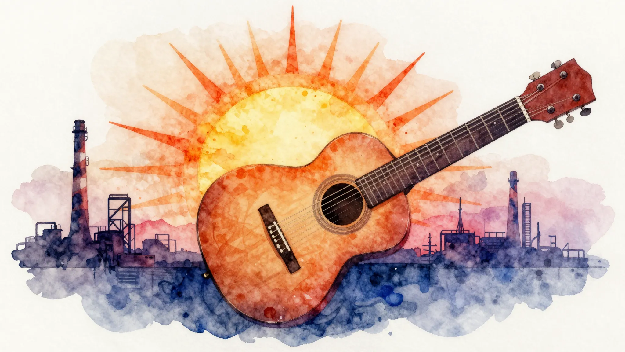 Watercolor style. An abstract representation of a guitar mer...