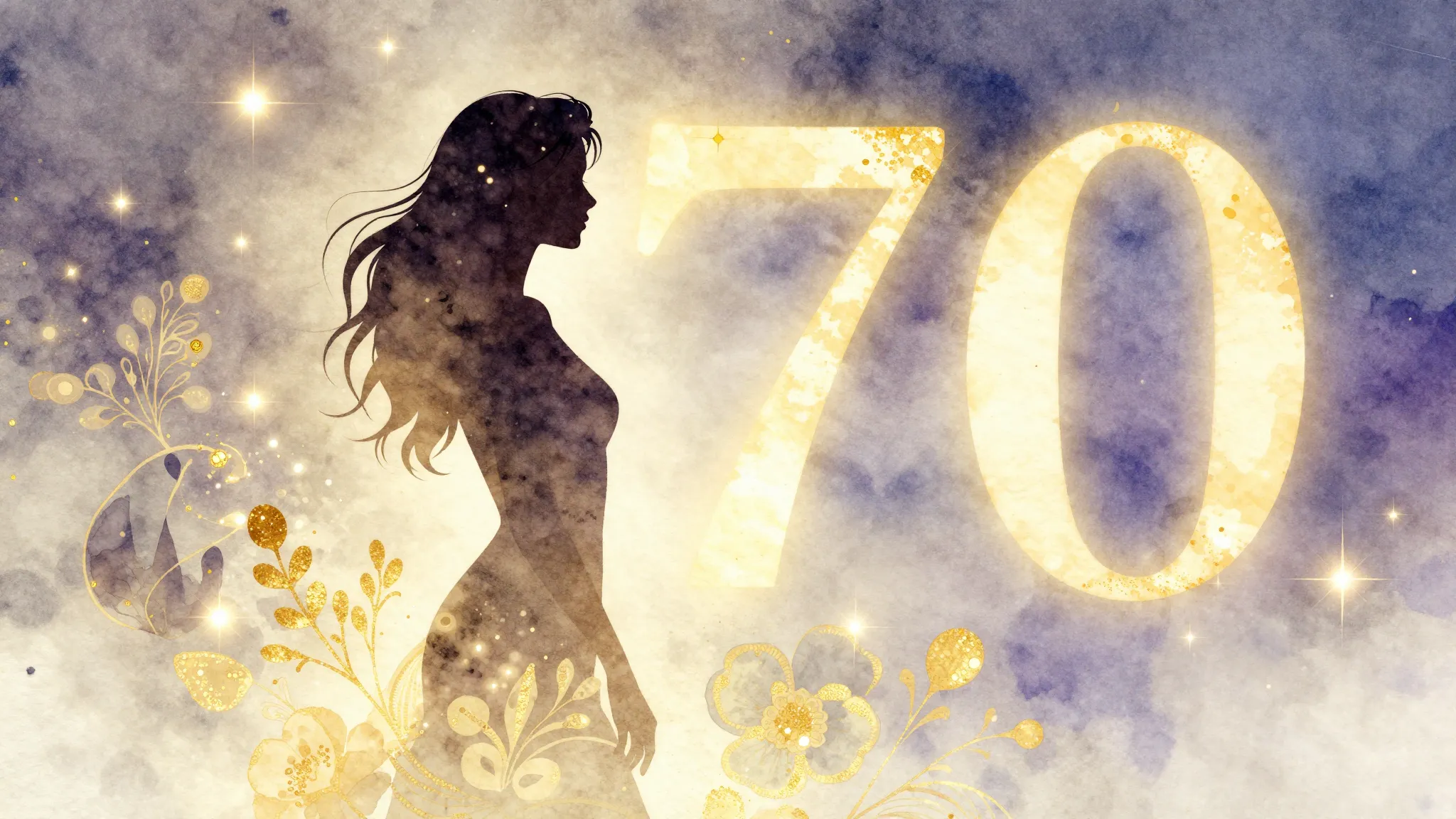 Watercolor style. A bright silhouette of a woman surrounded ...