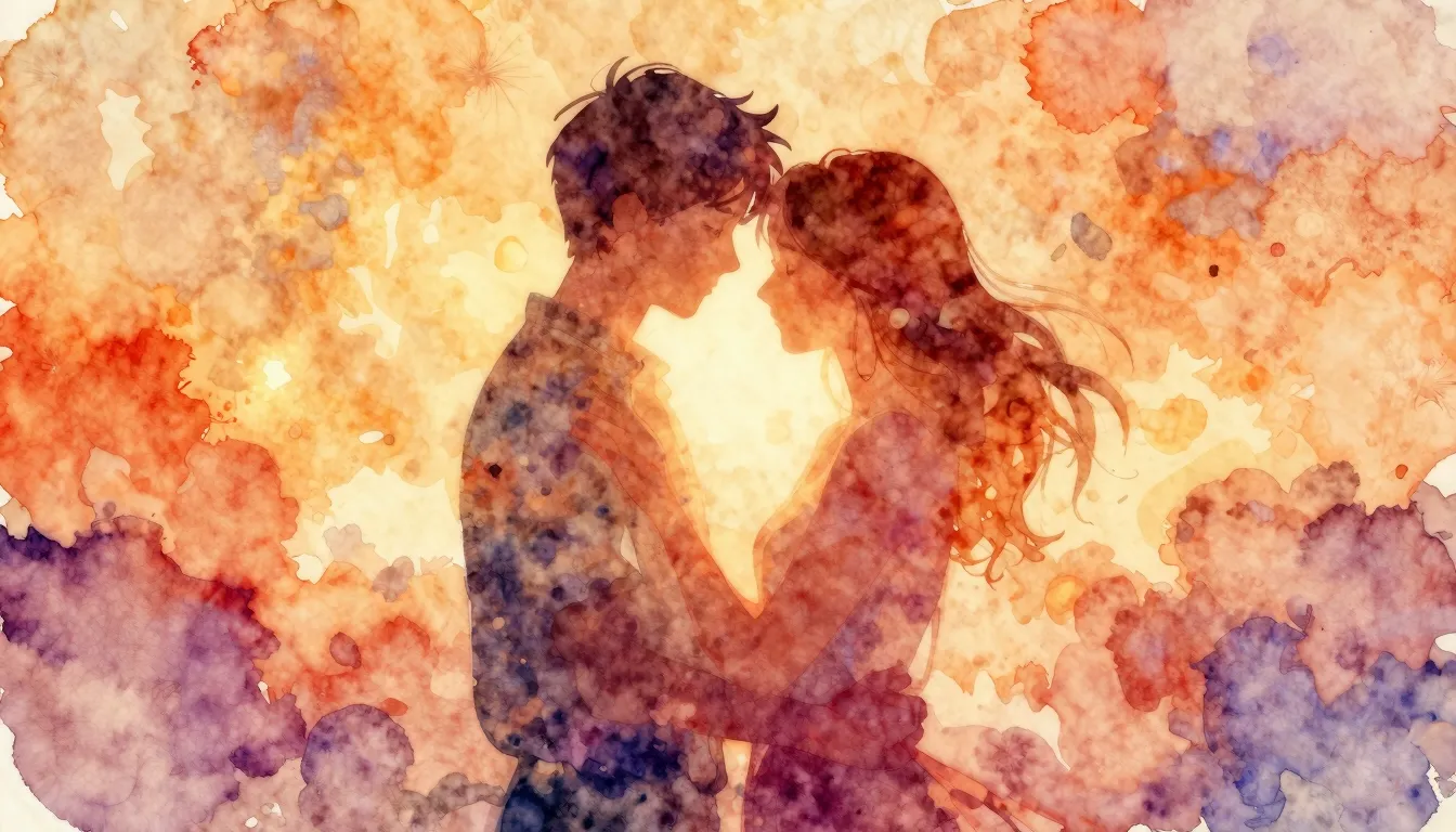 Vibrant watercolor style. Romantic, warm, abstract cover art...