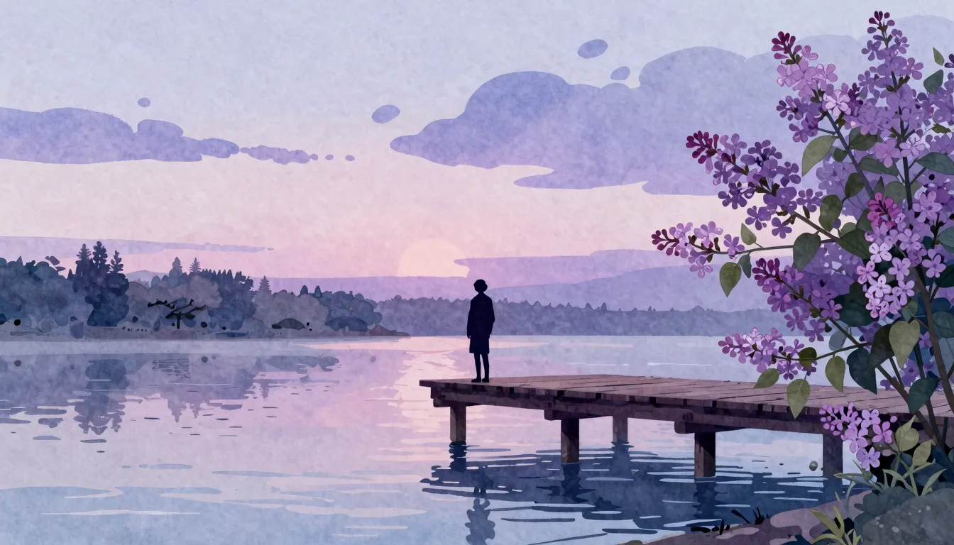 Watercolor style. Silhouette of a person standing on a woode...