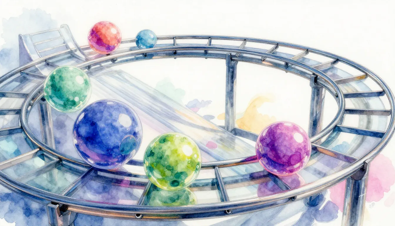 Watercolor style. A high-end 3D render of neon-colored marbl...