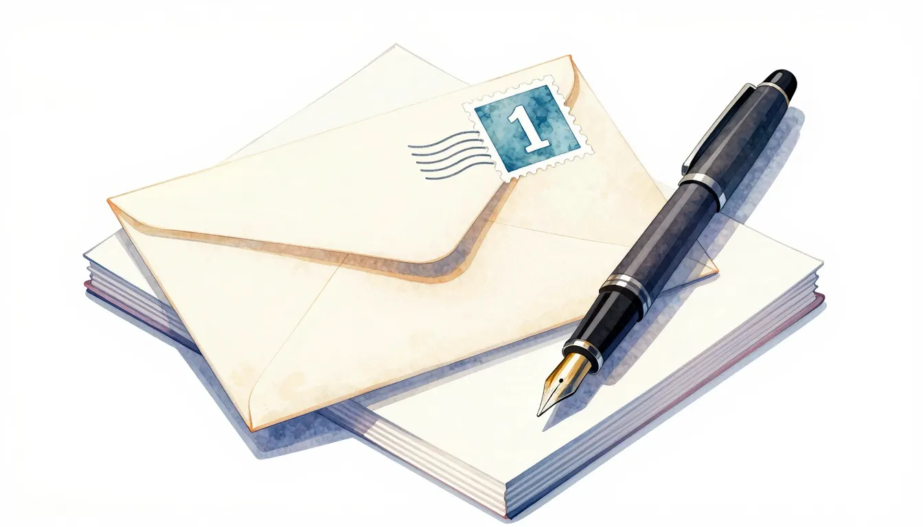 Watercolor style. An envelope with a stamp showing the numbe...