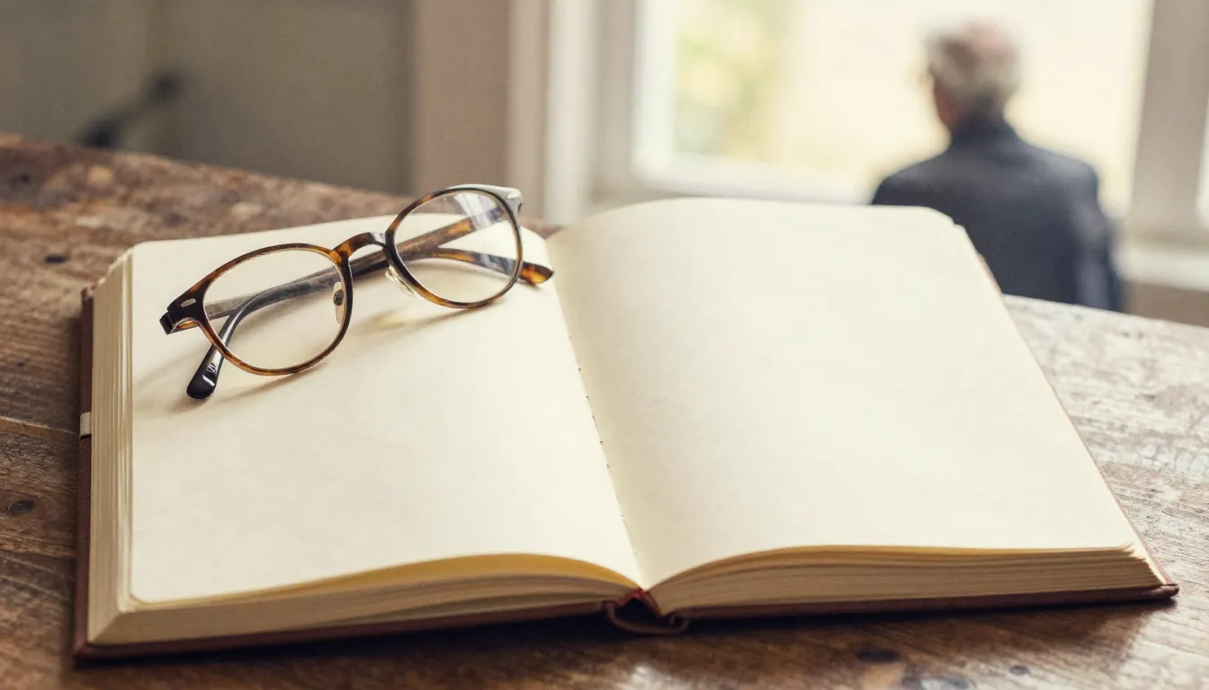 Watercolor style. An open old notebook with blank pages, a p...