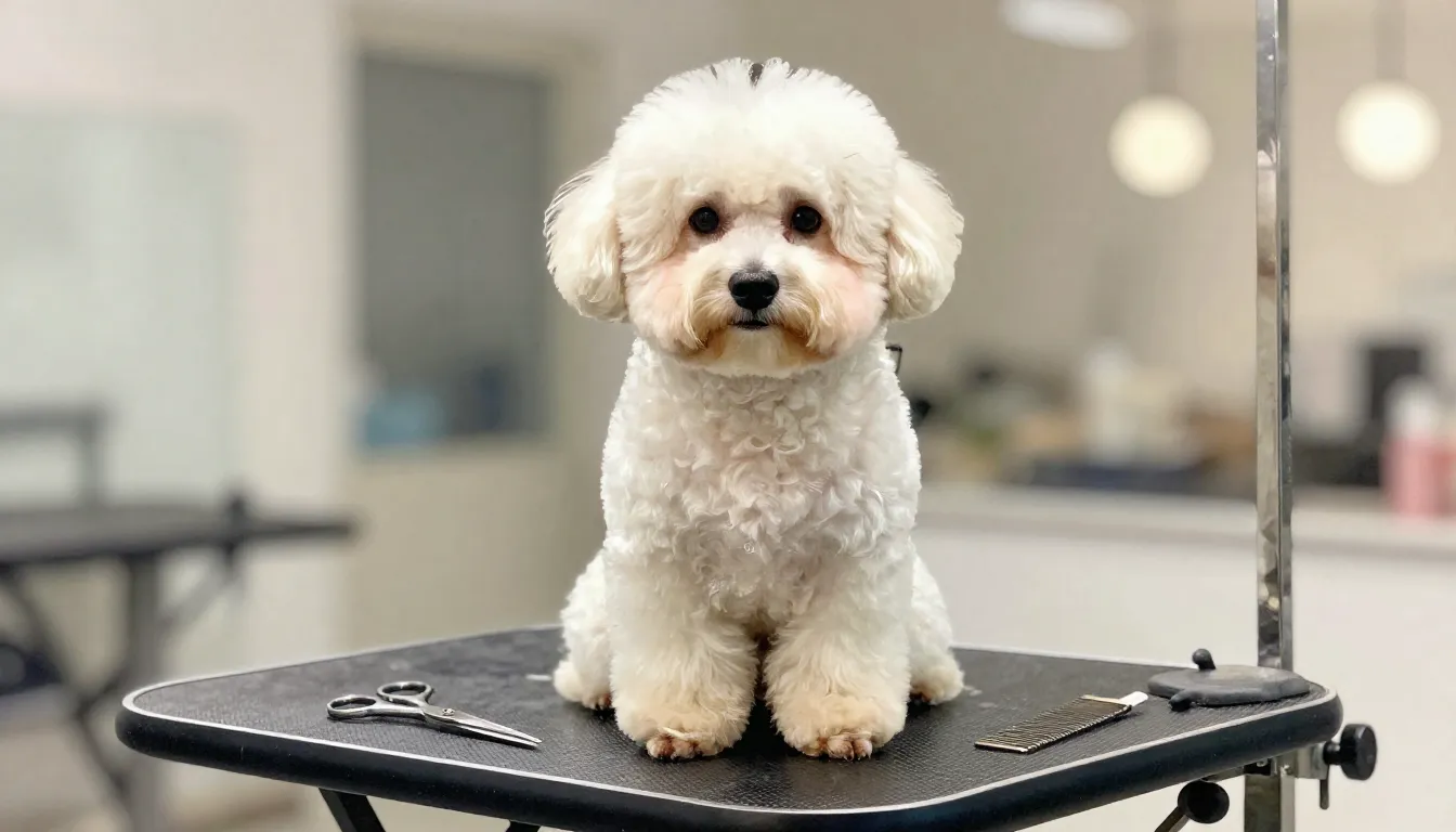 Watercolor style. A fluffy, well-groomed dog sitting proudly...