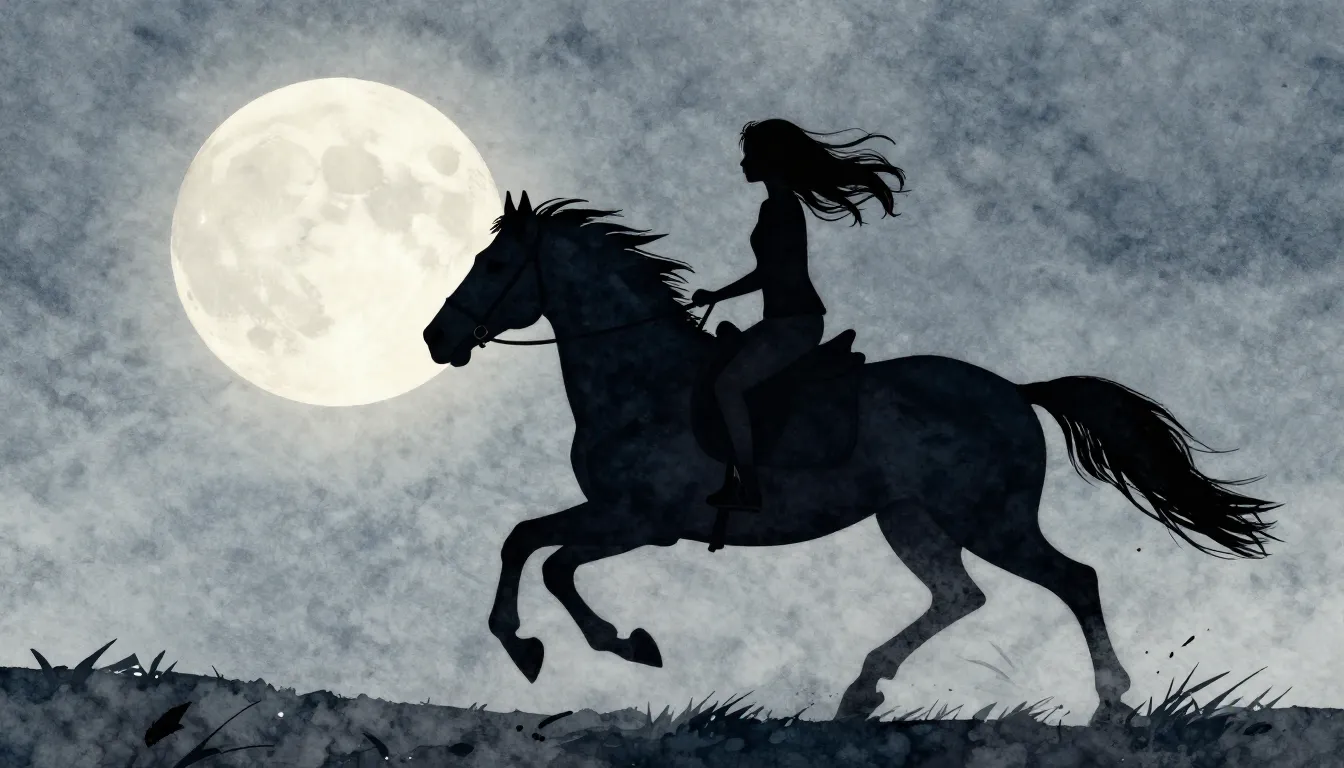 Watercolor style. A dark silhouette of a girl with messy bla...