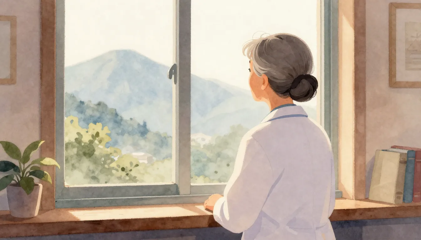 Watercolor style. Warm silhouette of an elderly woman in a w...