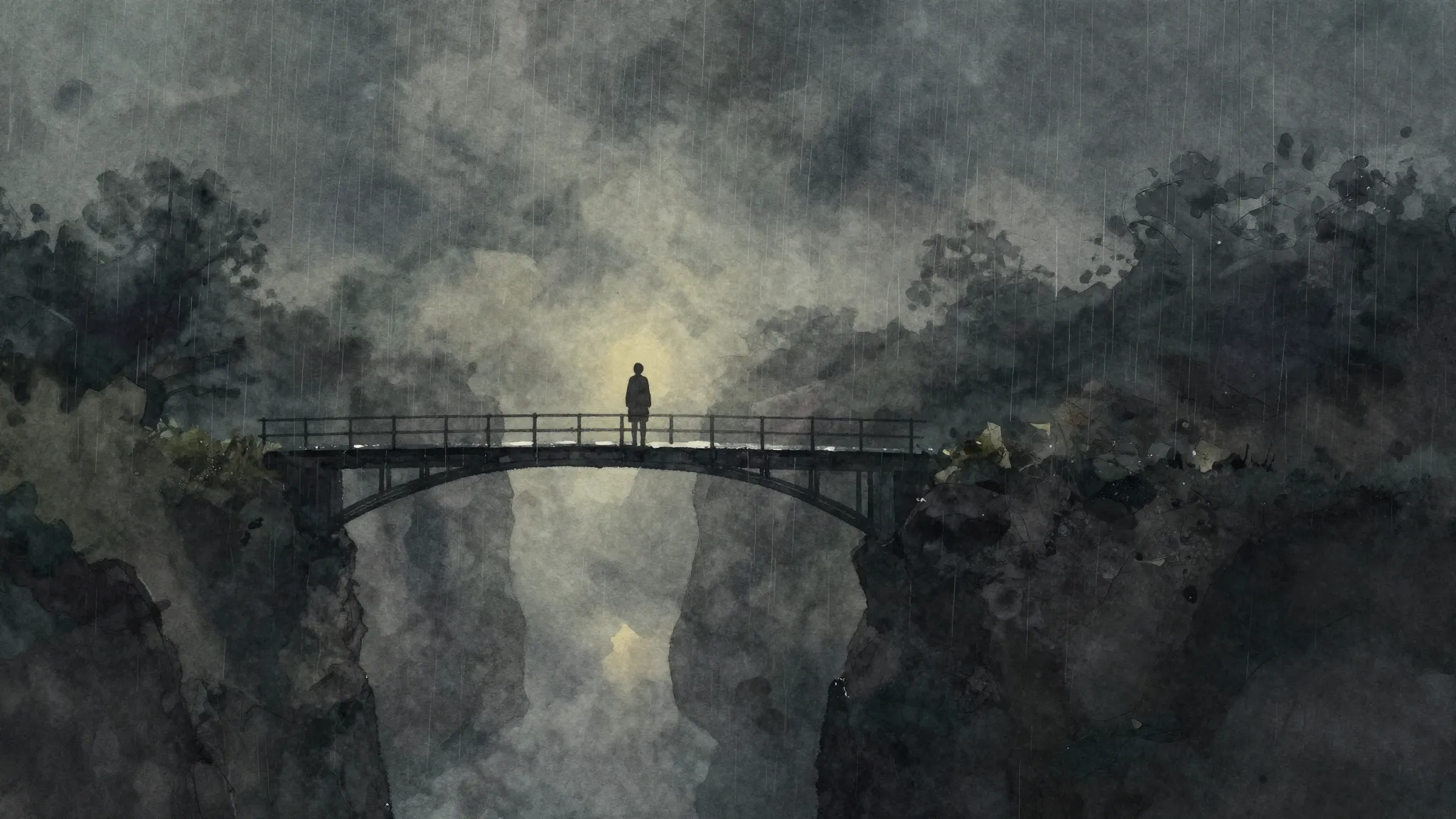 Vibrant watercolor style. Melancholic, atmospheric album cov...