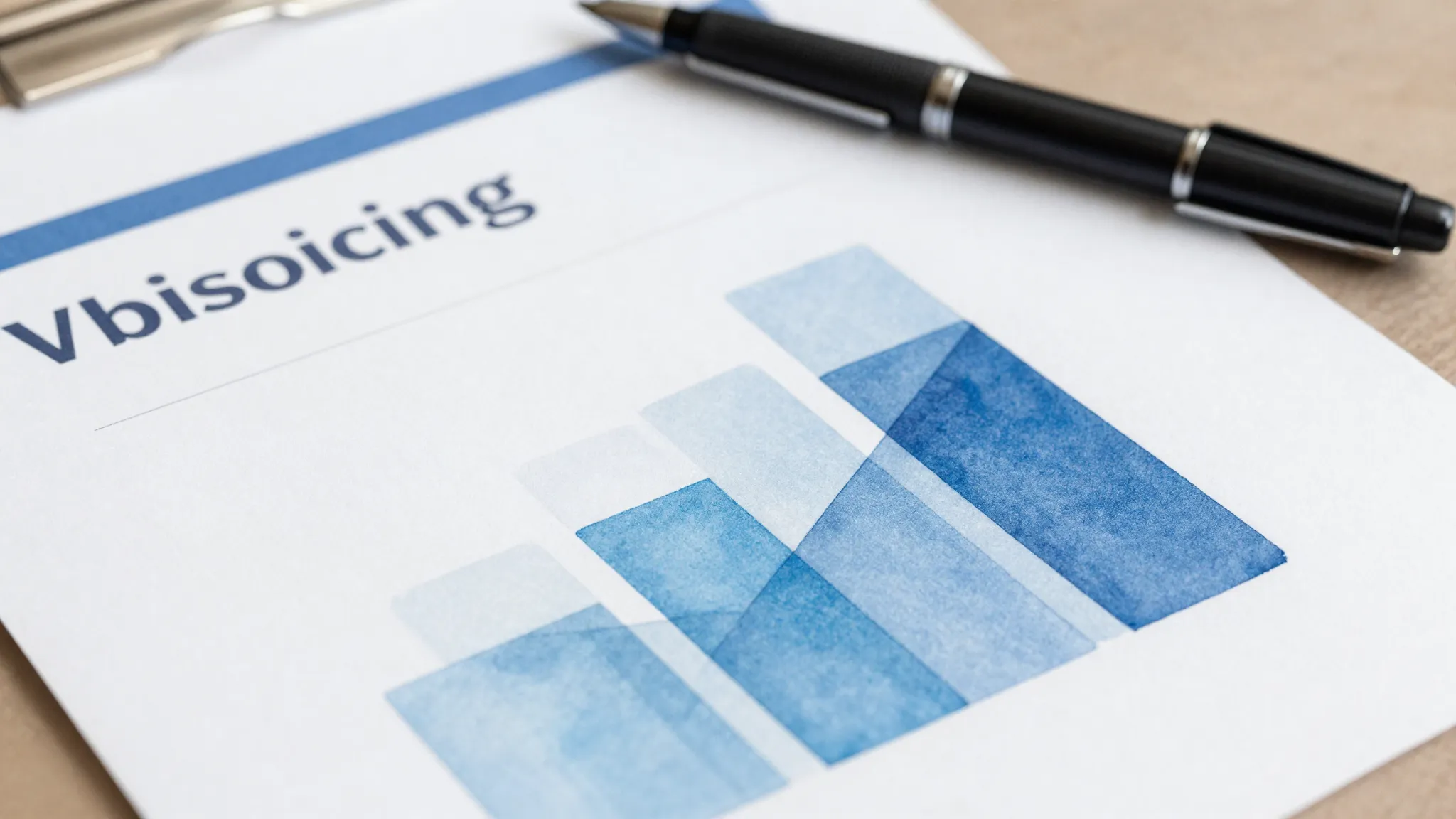 Watercolor style. Close-up of a professional document on a d...