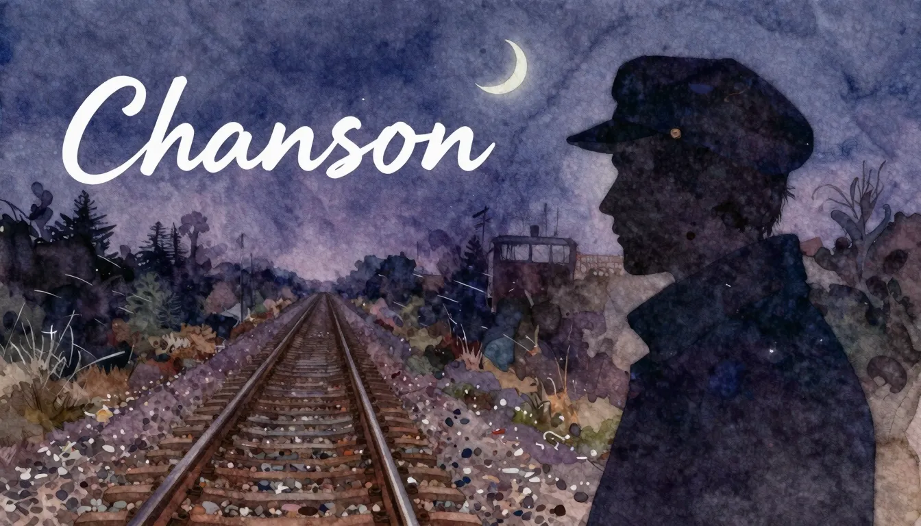 Vibrant watercolor style. "Chanson album cover, dark, melanc...