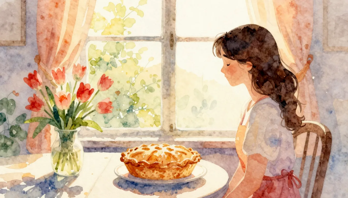 Vibrant watercolor style. Warm, cozy, loving atmosphere. A s...