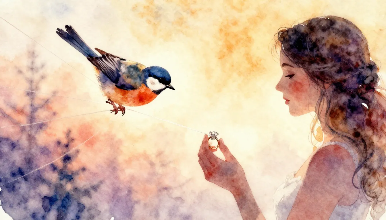 Vibrant watercolor style. Folk song cover: winter, a bird br...