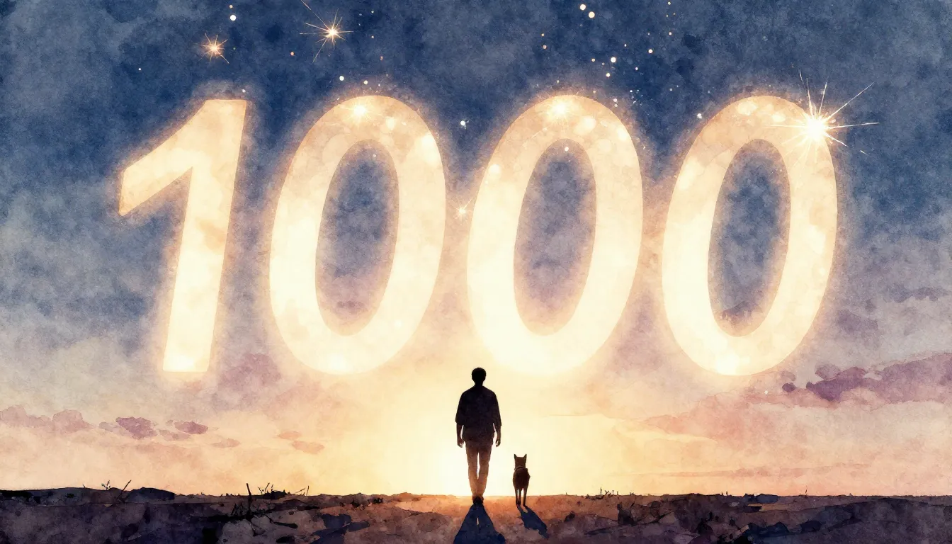 Watercolor style. A silhouette of a person and a dog walking...