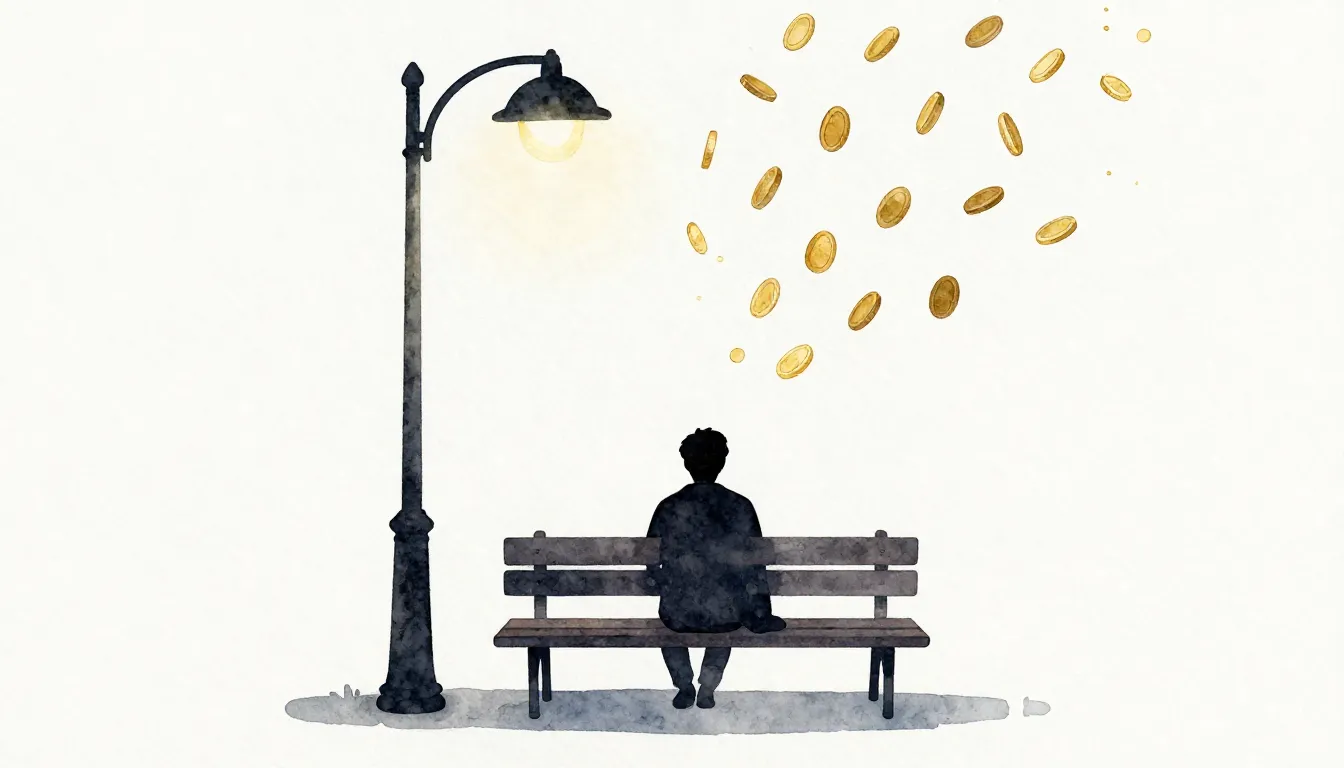 Watercolor style. A dark silhouette of a person sitting on a...