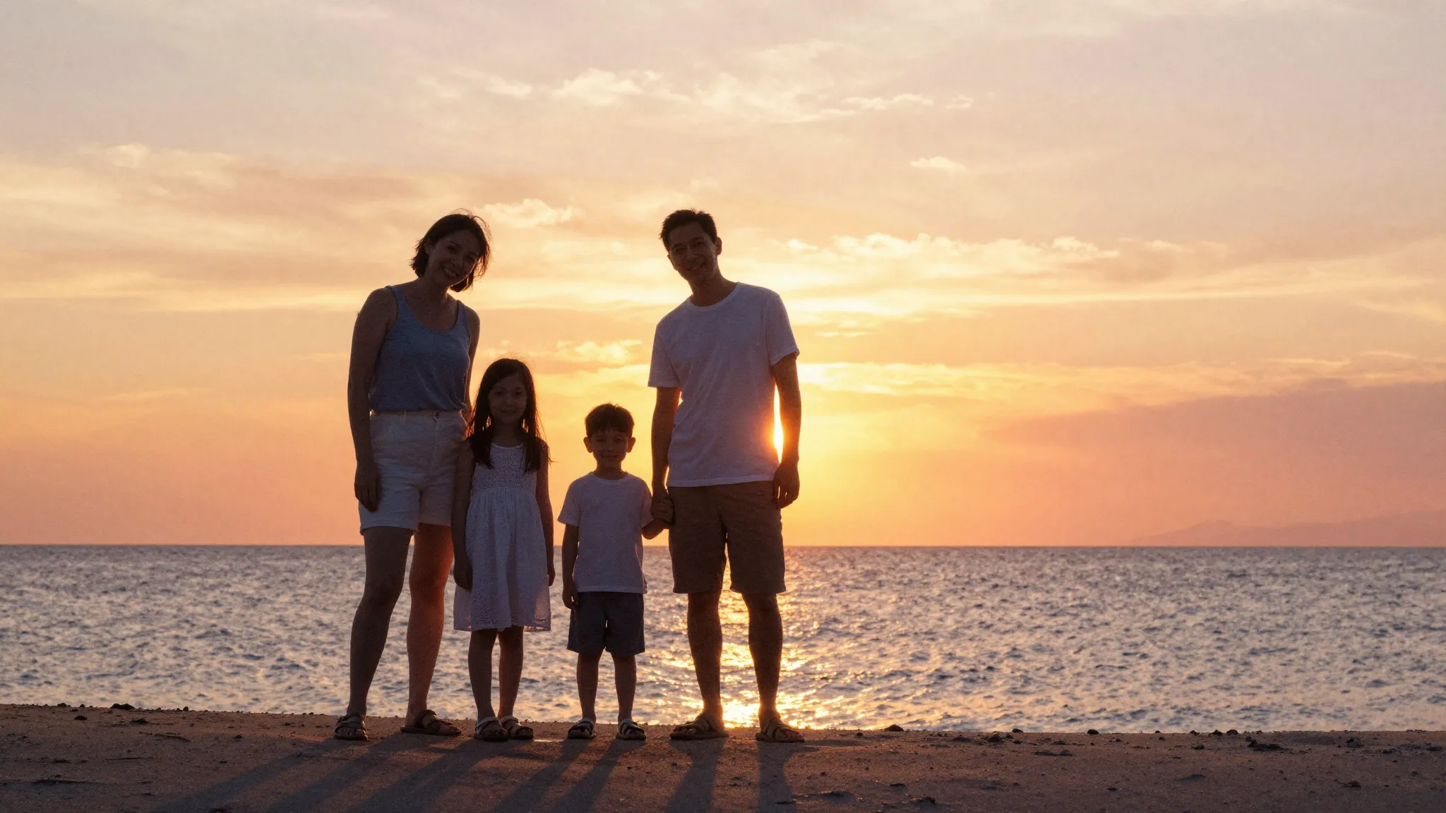 Watercolor style. Silhouette of a happy family standing toge...