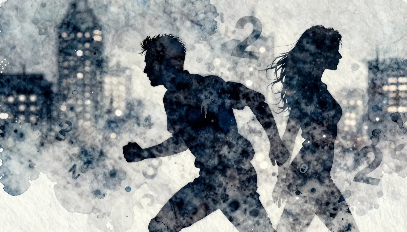 Watercolor style. Silhouette of a man in motion, a woman's s...