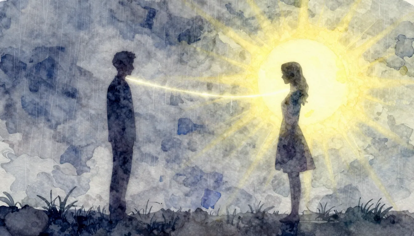 Watercolor style. Two abstract silhouettes, one male and one...
