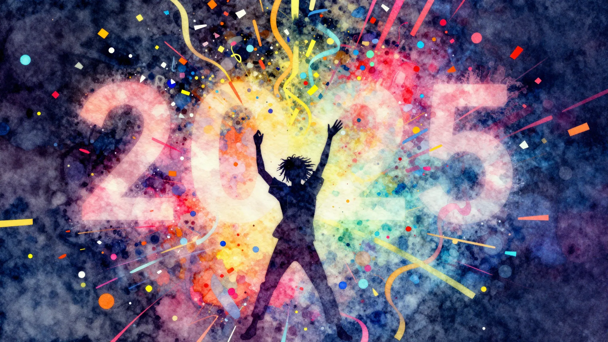 Watercolor style. A vibrant abstract explosion of confetti a...