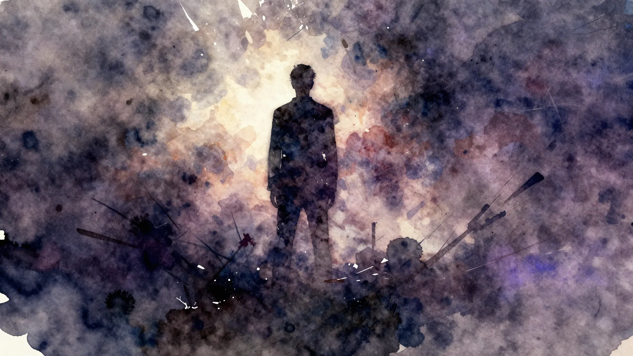 Vibrant watercolor style. Rap album cover. Dark, chaotic bac...