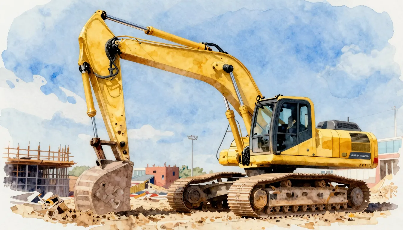 Watercolor style. Powerful yellow construction machinery on ...
