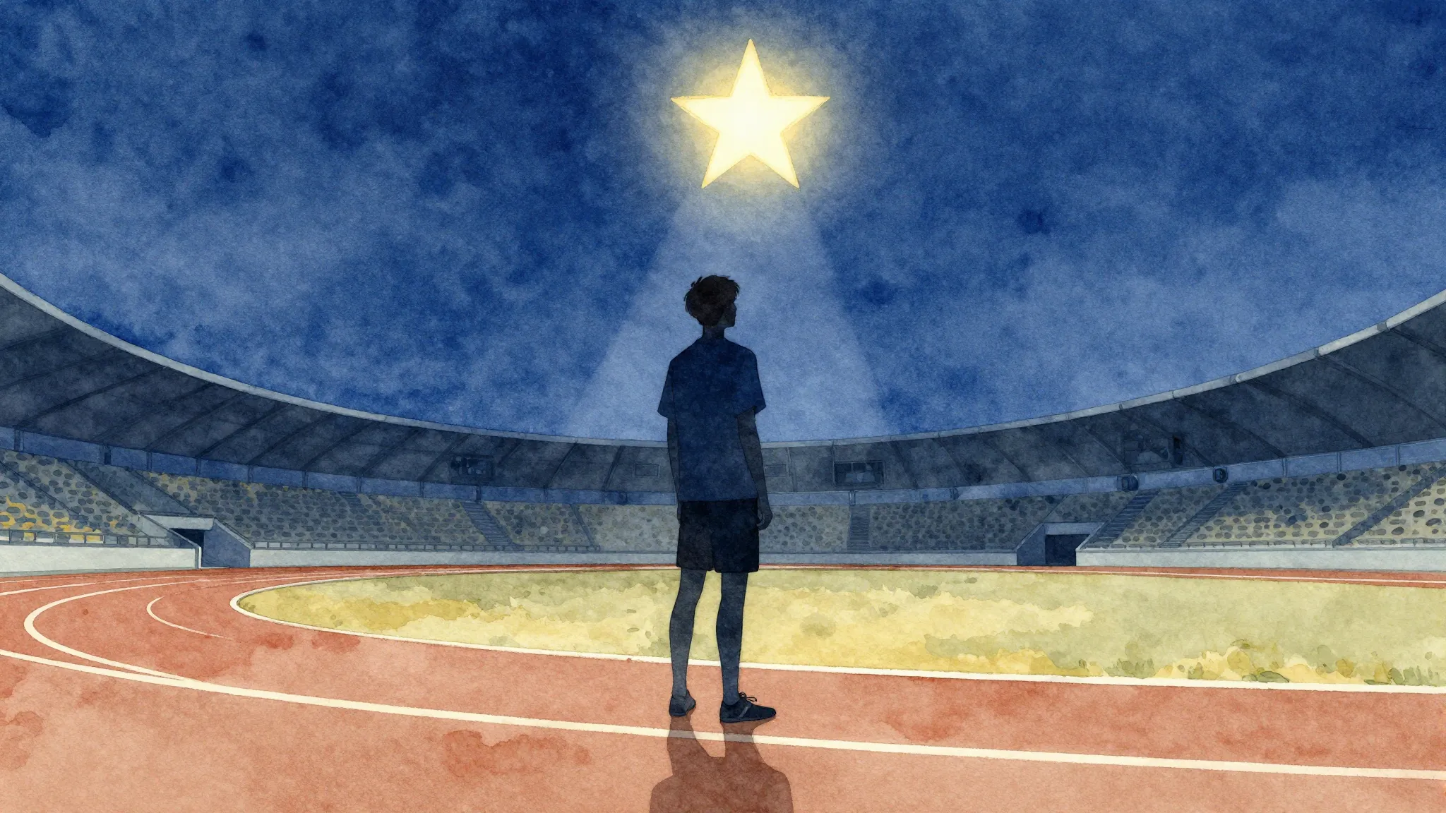 Watercolor style. A silhouette of a tall young man standing ...