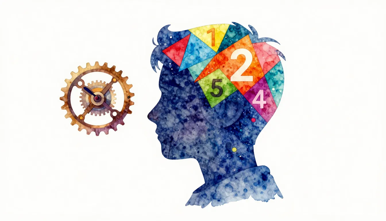 Watercolor style. A silhouette of a young person's head fill...