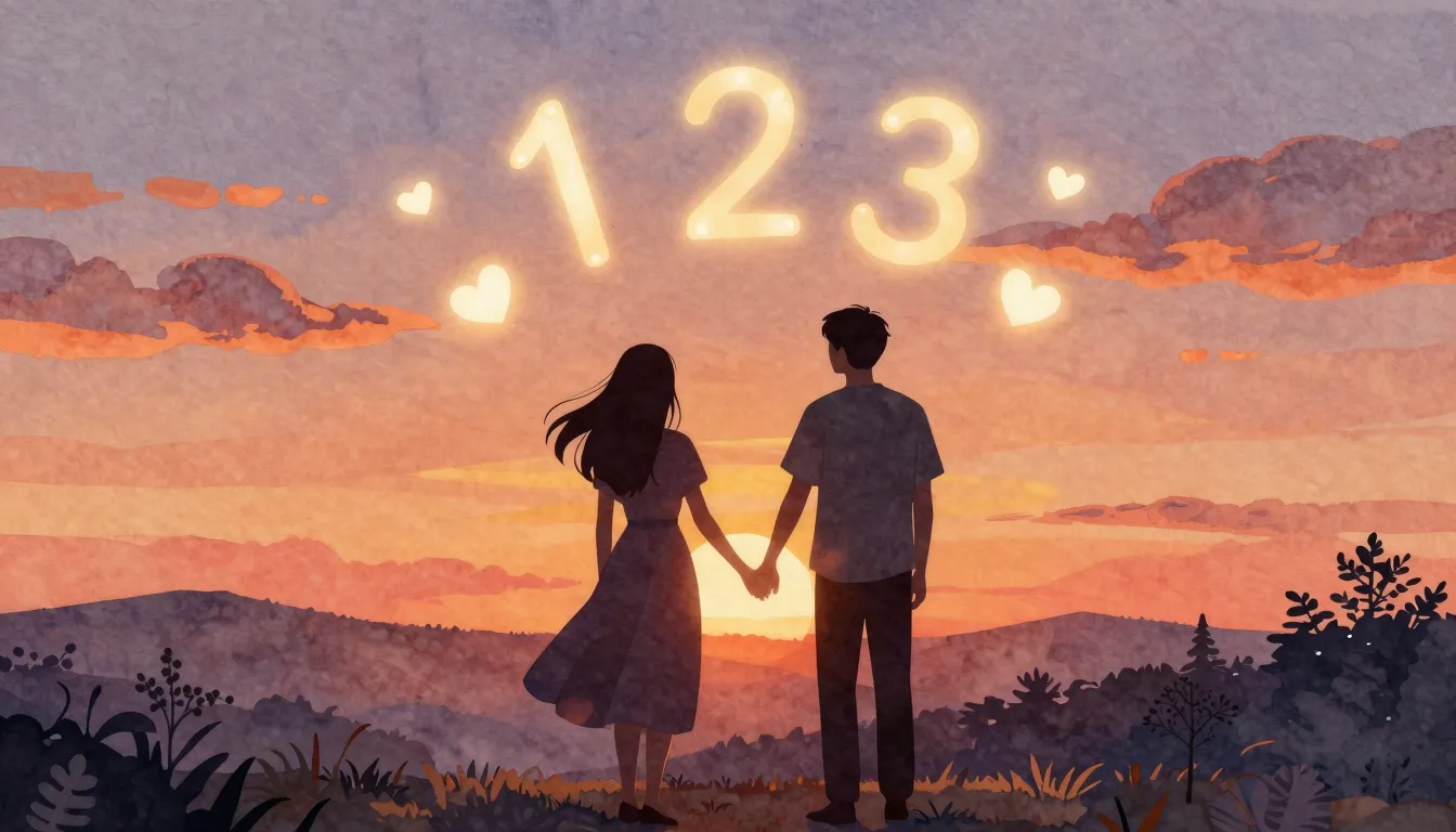 Watercolor style. Romantic sunset, two silhouettes holding h...