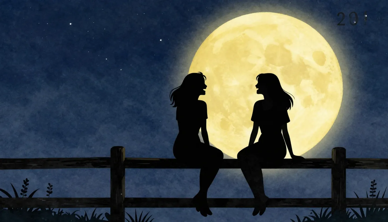Watercolor style. Two female silhouettes sitting on a wooden...