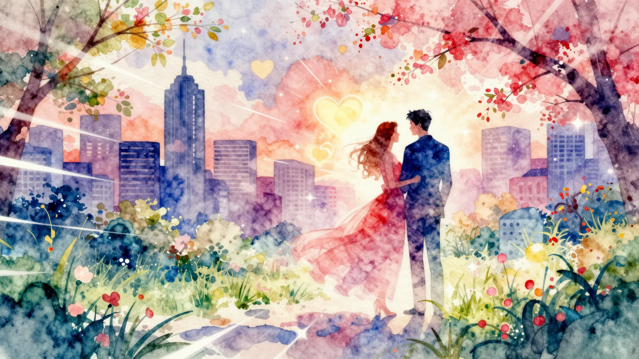 Vibrant watercolor style. Techno album cover: vibrant spring...