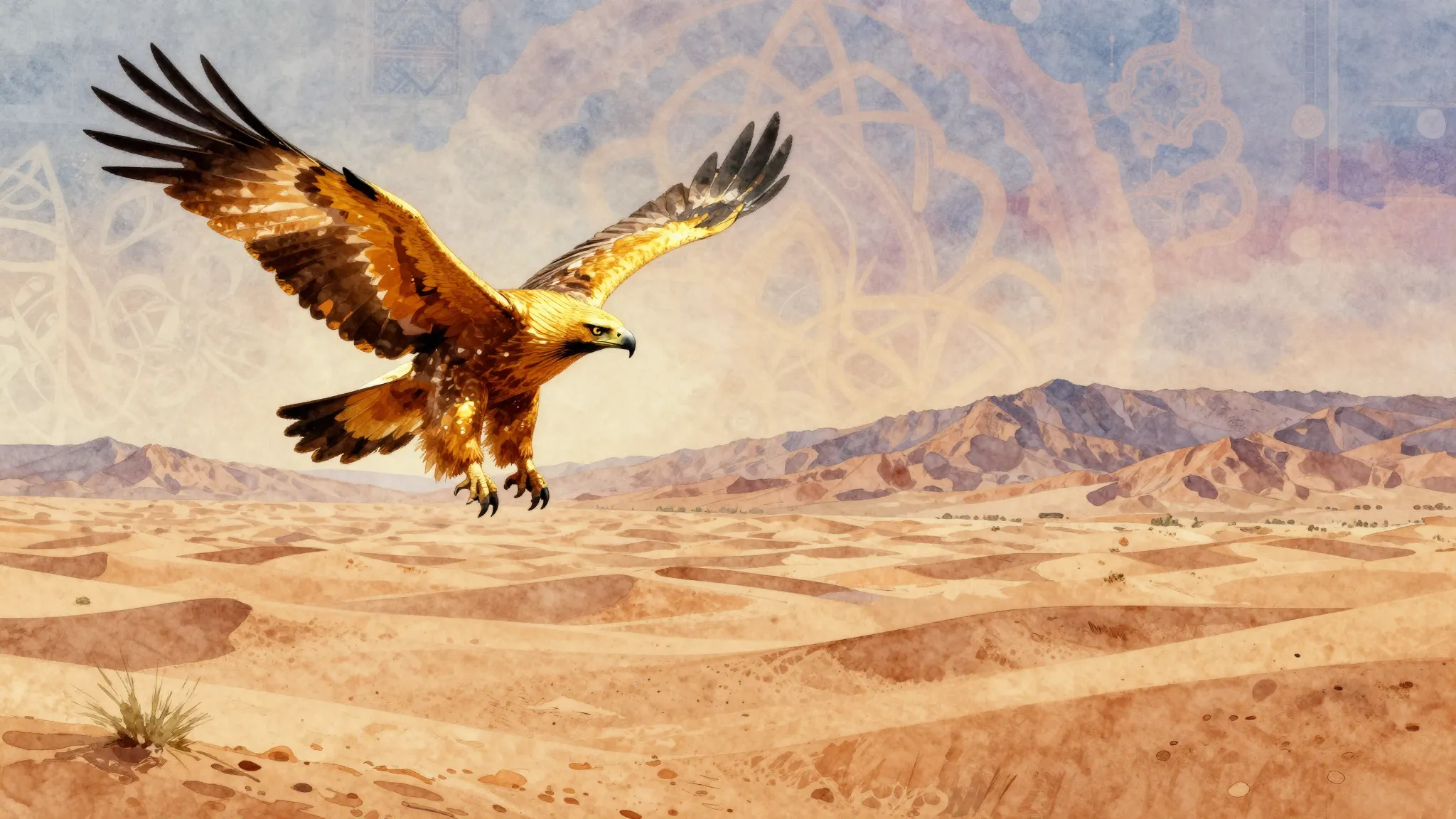 Vibrant watercolor style. Folk album cover: majestic golden ...