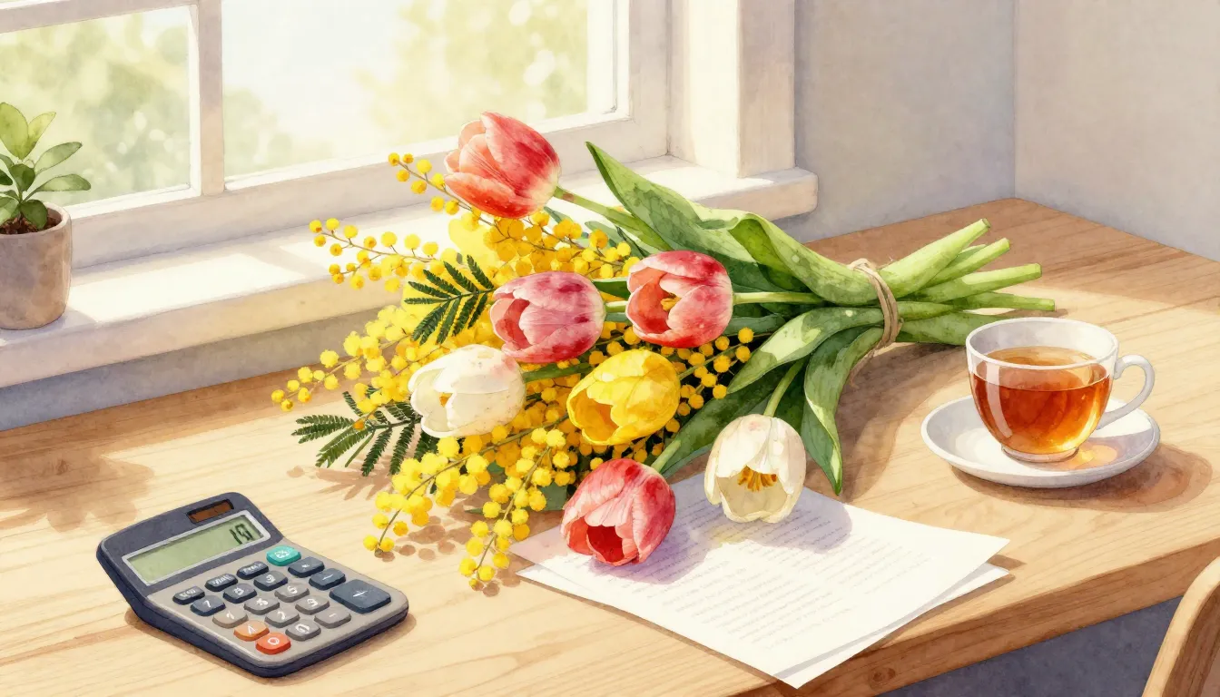 Watercolor style. A beautiful bouquet of spring flowers, tul...