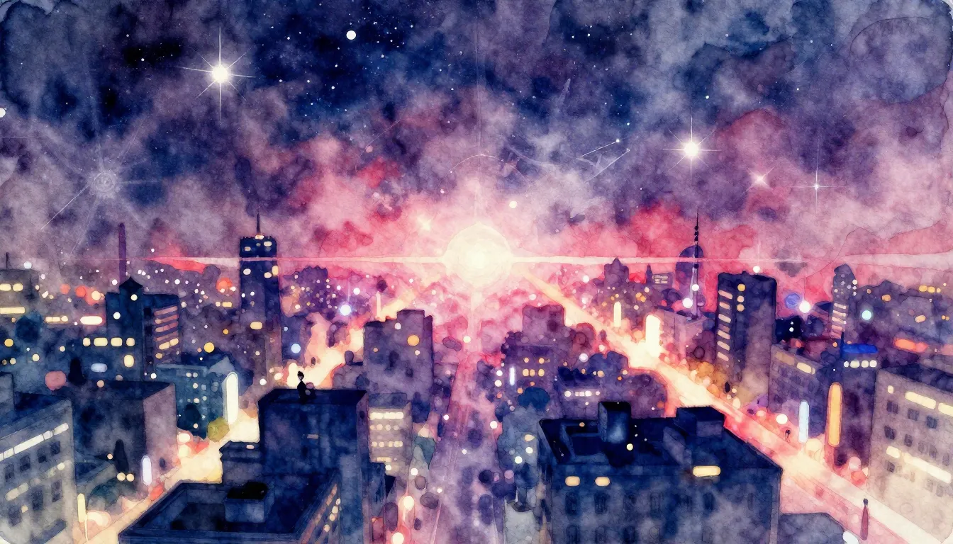 Vibrant watercolor style. K-Pop album cover, cosmic, futuris...