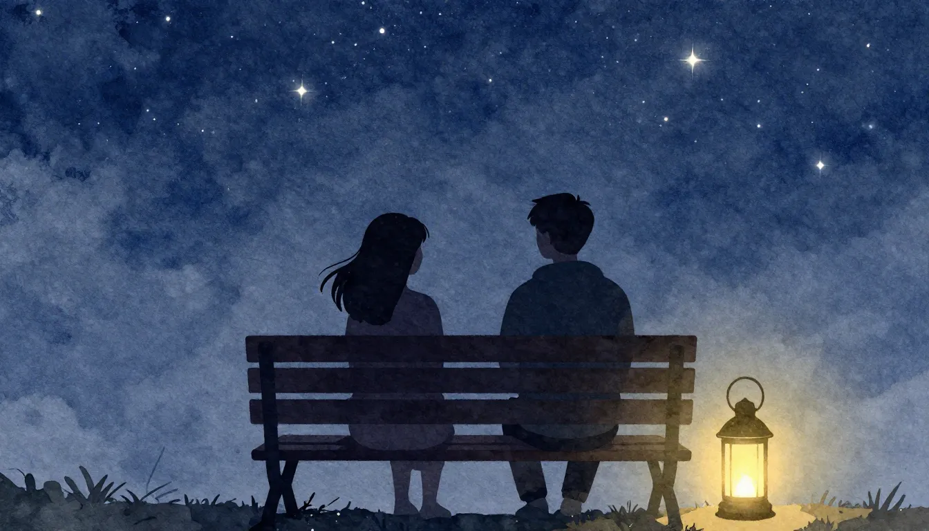 Watercolor style. Two silhouettes of friends sitting on a be...