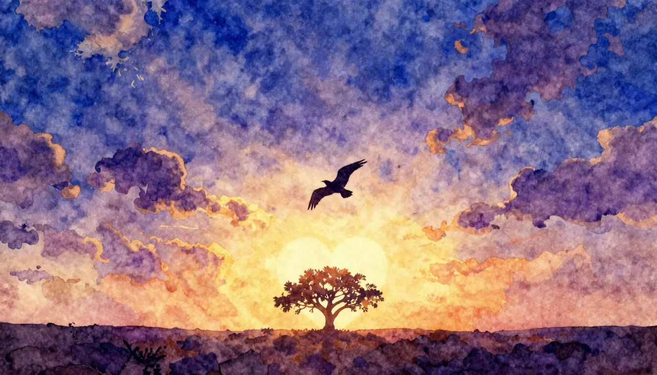 Vibrant watercolor style. Rock ballad album cover. Soaring b...
